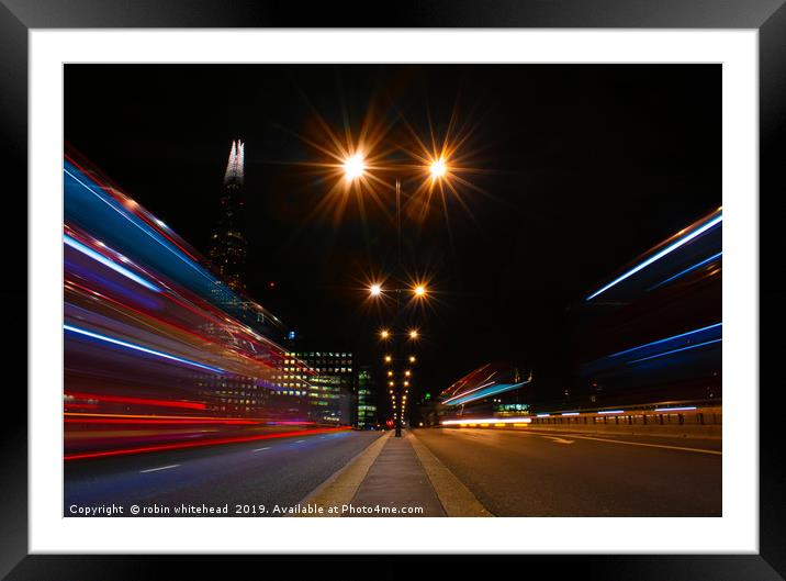 London Bridge Light Trails Framed Mounted Print by robin whitehead