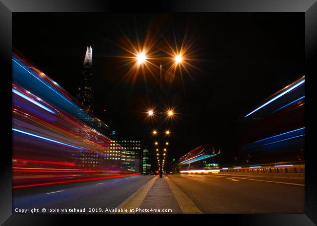 London Bridge Light Trails Framed Print by robin whitehead
