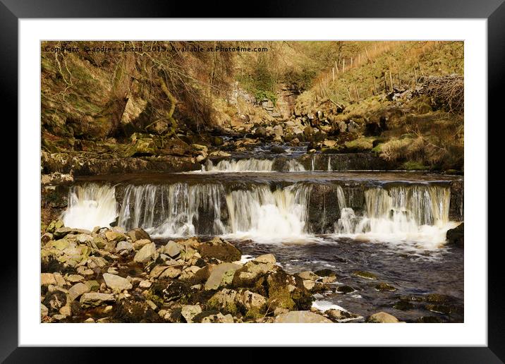 STEPPING FALLS Framed Mounted Print by andrew saxton