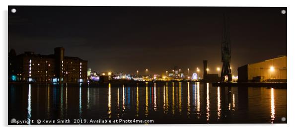 Liverpool skyline across Birkenhead Docks at night Acrylic by Kevin Smith