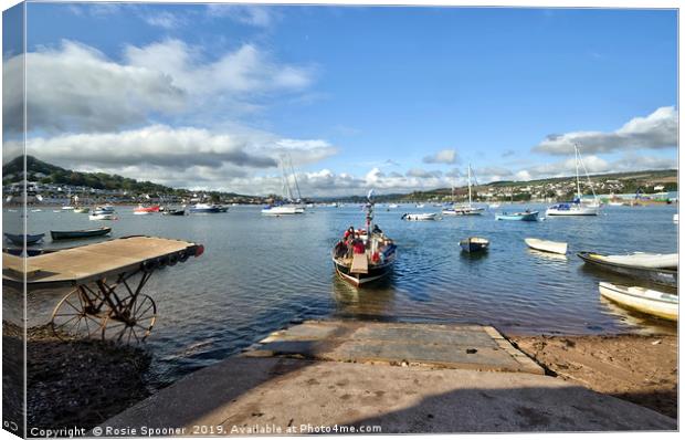 The Ferry approaching Teignmouth from Shaldon  Canvas Print by Rosie Spooner