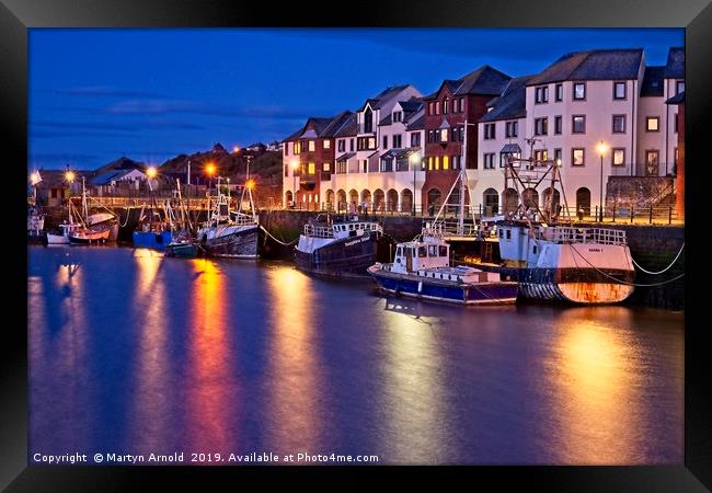 Maryport Harbour at Night Framed Print by Martyn Arnold