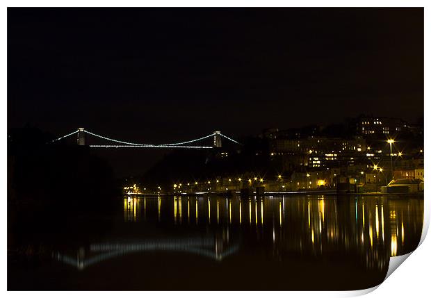 Clifton Suspension Bridge at Night Print by Brian Roscorla