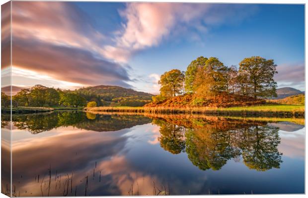 Elterwater Autumn reflections, Lake District Canvas Print by John Finney