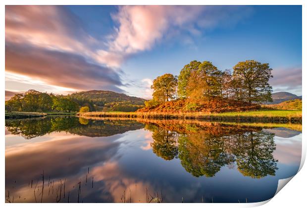 Elterwater Autumn reflections, Lake District Print by John Finney