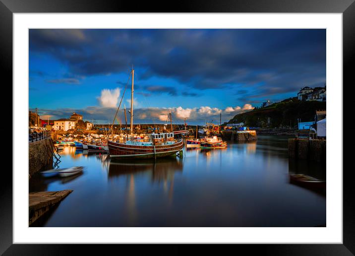 Sunset Mevagissey Harbour, Cornwall. Framed Mounted Print by Maggie McCall