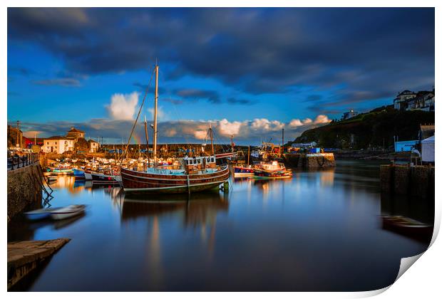 Sunset Mevagissey Harbour, Cornwall. Print by Maggie McCall