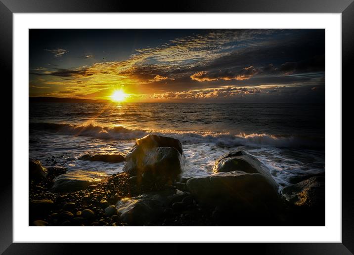 Sun sset South Beach Aberaeron Framed Mounted Print by Andrew chittock