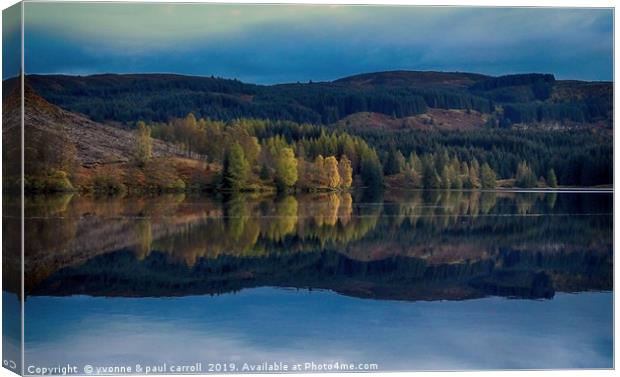 Reflections of Autumn on Loch Drunkie, Trossachs Canvas Print by yvonne & paul carroll