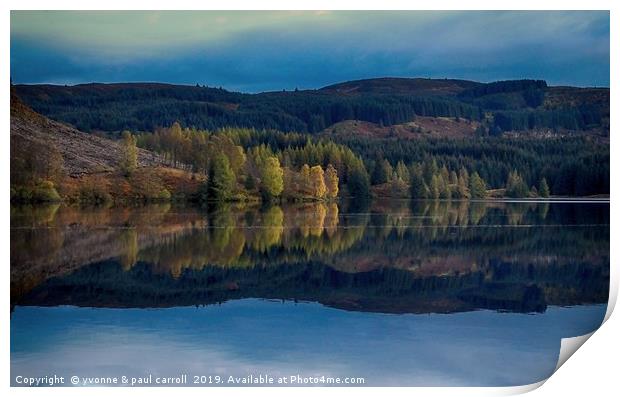 Reflections of Autumn on Loch Drunkie, Trossachs Print by yvonne & paul carroll