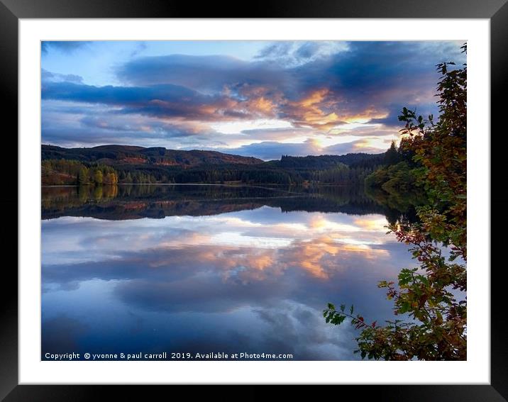 Loch Drunkie sunset in Autumn, Trossachs, Scotland Framed Mounted Print by yvonne & paul carroll