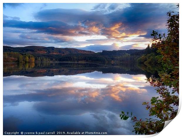 Loch Drunkie sunset in Autumn, Trossachs, Scotland Print by yvonne & paul carroll