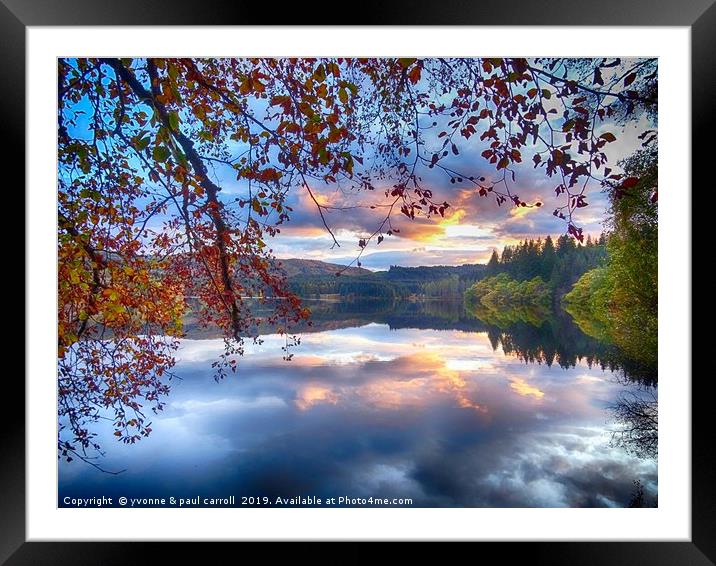Loch Drunkie sunset in Autumn, Trossachs, Scotland Framed Mounted Print by yvonne & paul carroll