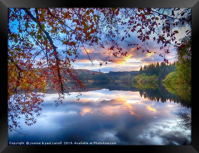 Loch Drunkie sunset in Autumn, Trossachs, Scotland Framed Print by yvonne & paul carroll