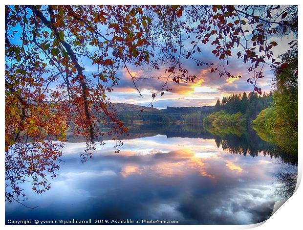 Loch Drunkie sunset in Autumn, Trossachs, Scotland Print by yvonne & paul carroll