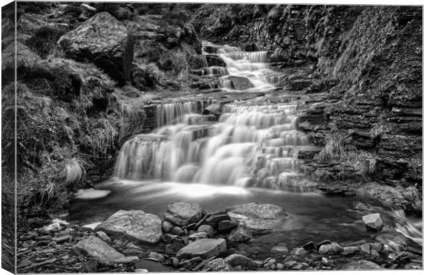 Grindsbrook Clough Waterfalls                      Canvas Print by Darren Galpin