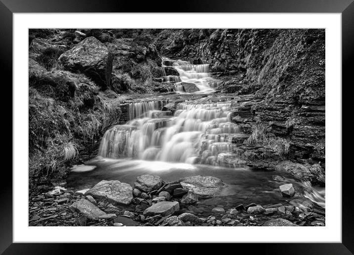 Grindsbrook Clough Waterfalls                      Framed Mounted Print by Darren Galpin