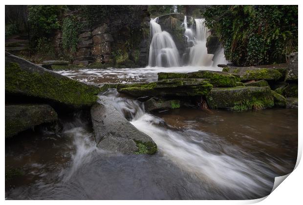 The small waterfall at Penllergare Valley Woods Print by Bryn Morgan