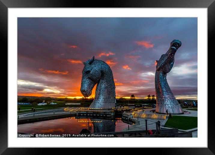 The Kelpies at Sunset Framed Mounted Print by Lrd Robert Barnes