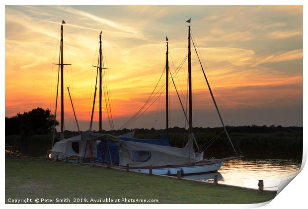 Norfolk Broads at dusk Print by Peter Smith
