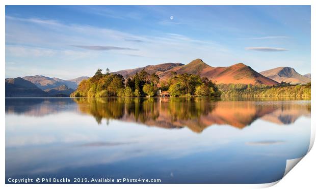 Catbells Moon Print by Phil Buckle