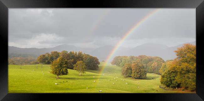 Double rainbow panorama in the Lake District Framed Print by Jason Wells