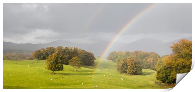 Double rainbow panorama in the Lake District Print by Jason Wells