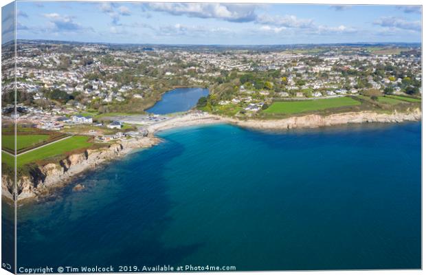 Aerial Photograph of Swanpool, Falmouth, Cornwall, Canvas Print by Tim Woolcock