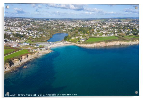 Aerial Photograph of Swanpool, Falmouth, Cornwall, Acrylic by Tim Woolcock