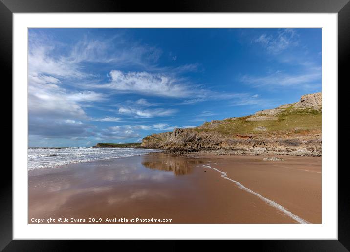 Reflections at Mewslade Beach Framed Mounted Print by Jo Evans