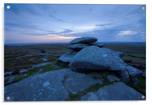 Sunset on Stowes Hill Bodmin Moor Acrylic by CHRIS BARNARD