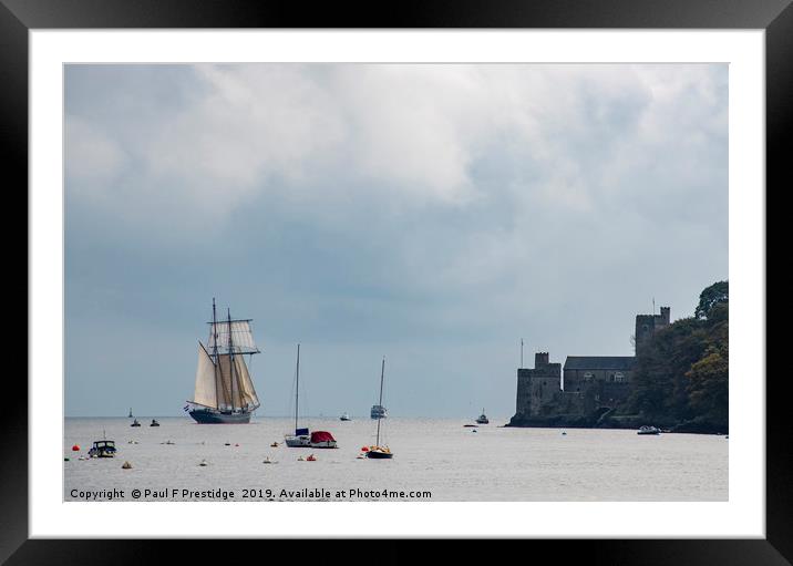 Dartmouth Castle and a Tall Ship Framed Mounted Print by Paul F Prestidge