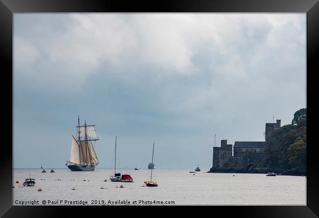 Dartmouth Castle and a Tall Ship Framed Print by Paul F Prestidge