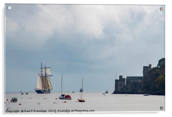 Dartmouth Castle and a Tall Ship Acrylic by Paul F Prestidge