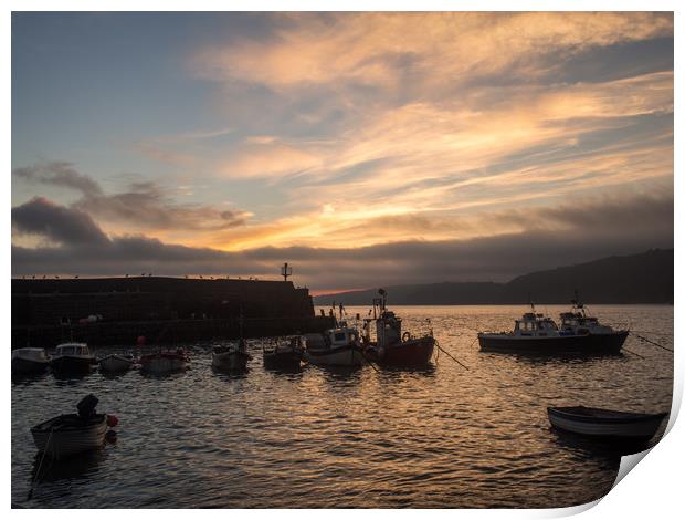 Sunrise over the fishing boats of Clovelly  Print by Tony Twyman