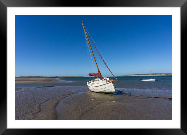 Yacht moored on Grey sands beach at Appledore Framed Mounted Print by Tony Twyman