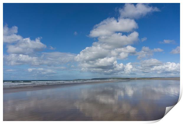Clouds reflecting on a deserted Westward Ho beach Print by Tony Twyman