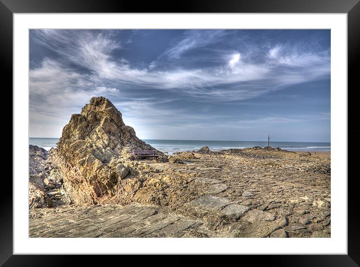 Bench on The Rocks At Bude Framed Mounted Print by Mike Gorton