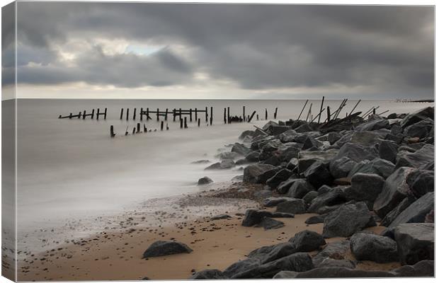 Happisburgh  Beach and Sea Defence, Norfolk Canvas Print by Dave Turner