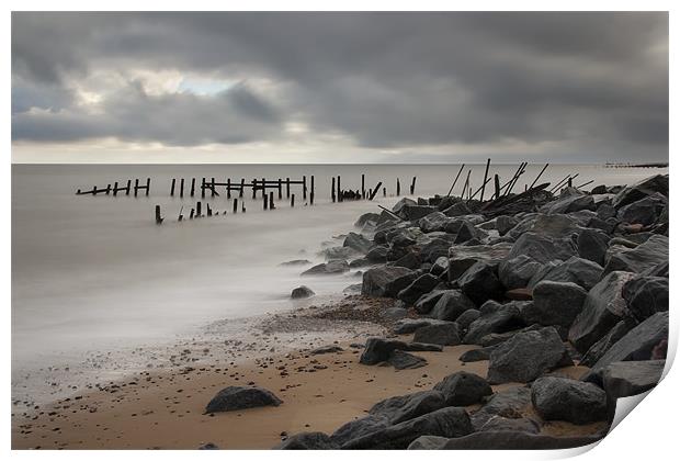 Happisburgh  Beach and Sea Defence, Norfolk Print by Dave Turner