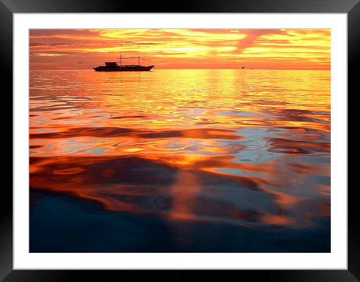 Boracay Sunset with Boats Reflected in Sea, Philip Framed Mounted Print by Serena Bowles
