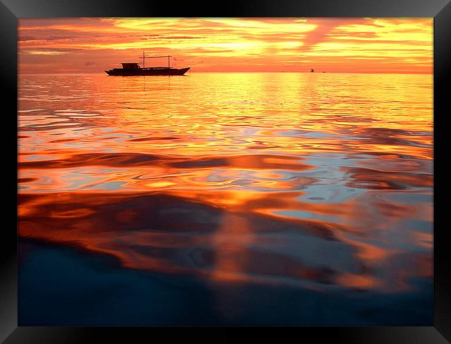 Boracay Sunset with Boats Reflected in Sea, Philip Framed Print by Serena Bowles
