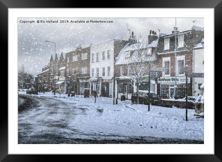 Winter in Isleworth High Street, London, at Xmas Framed Mounted Print by Ric Holland