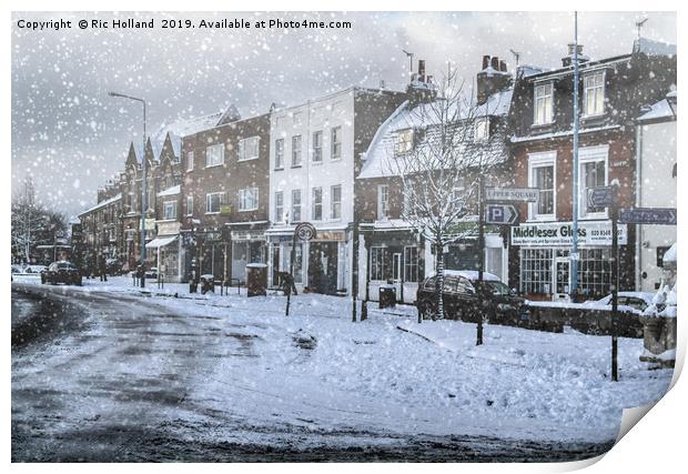 Winter in Isleworth High Street, London, at Xmas Print by Ric Holland