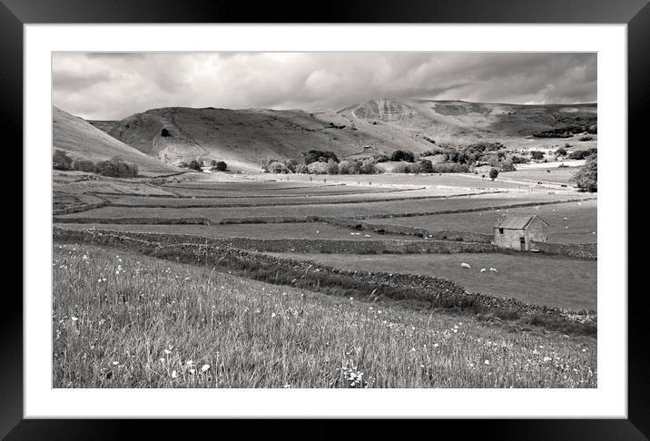 Mam Tor in Monotone Framed Mounted Print by Darren Burroughs