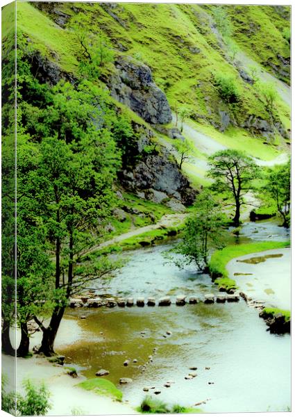 Stepping Stones at Dovedale Canvas Print by Darren Burroughs