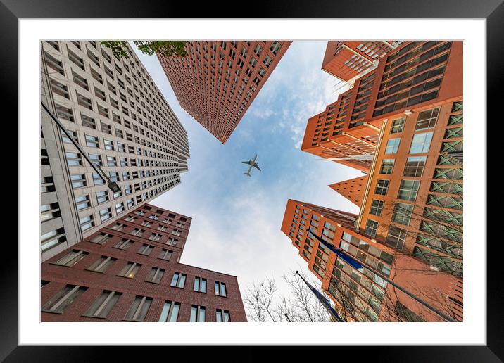 A plane flying over the headquarters and modern br Framed Mounted Print by Ankor Light