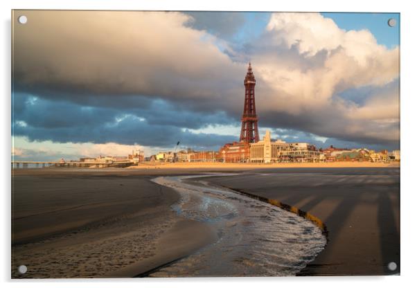Blackpool on a  winters evening Acrylic by gary telford