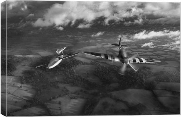 Spitfire tipping V1 flying bomb, B&W version Canvas Print by Gary Eason