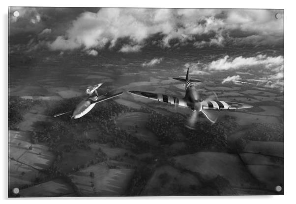 Spitfire tipping V1 flying bomb, B&W version Acrylic by Gary Eason